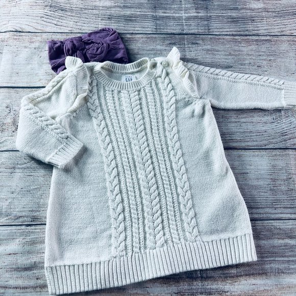 GAP Other - Baby Gap 3-6m Ivory sweater dress + bow
